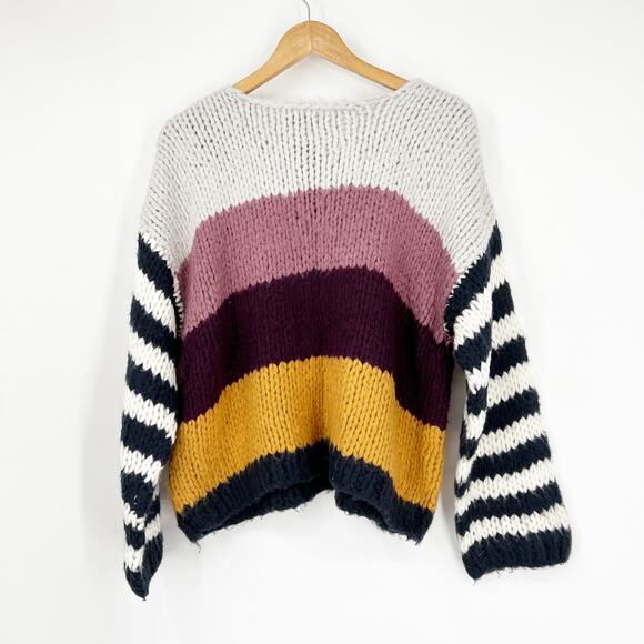 BLANK NYC Cozy Colorblock Knit Sweater Chunky Striped Oversized Pullover Small - Picture 2 of 7